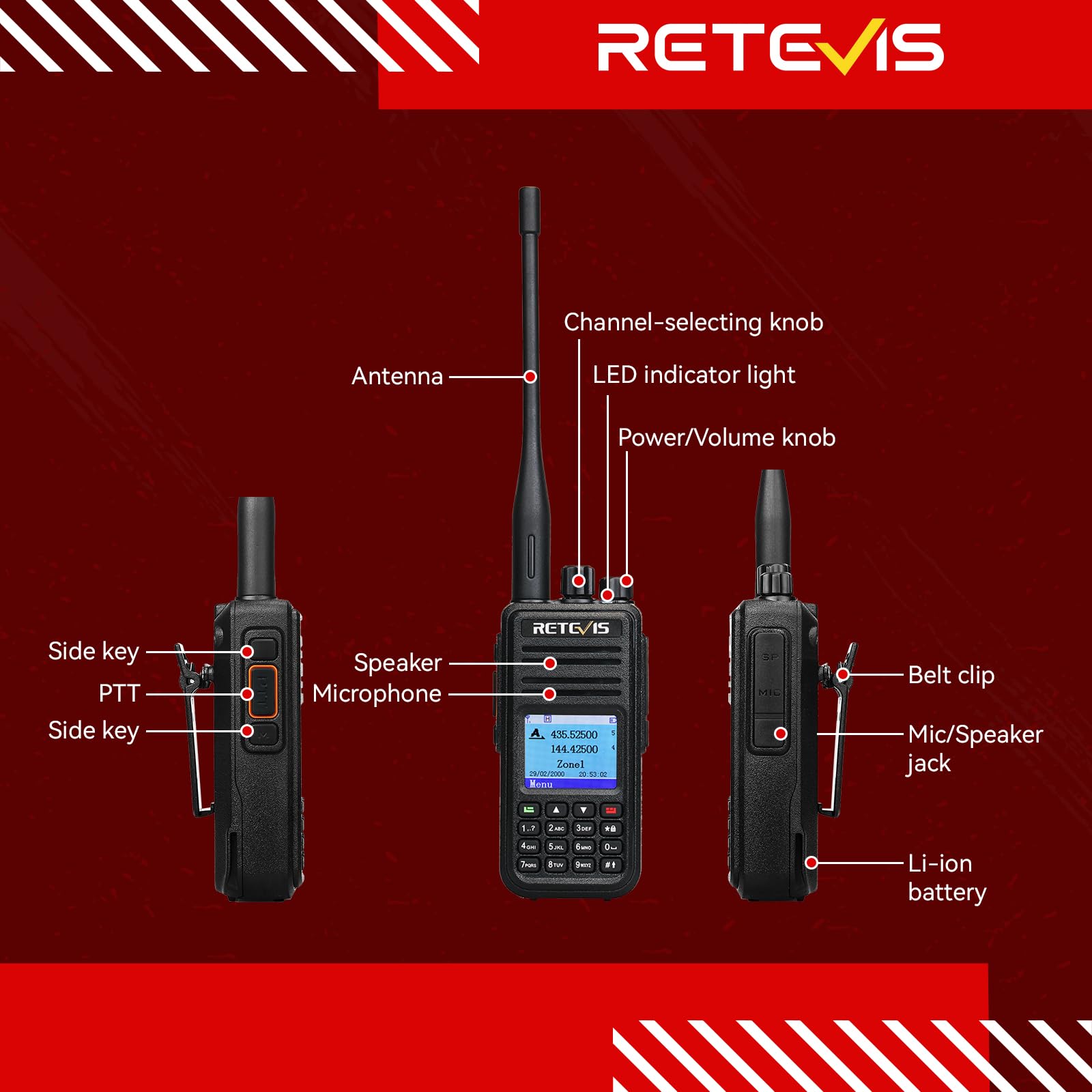 Retevis RT3S Radio DMR, Radioamatori Analogico e Digitale Combinato, Support OpenGD77, Doppio Slot Temporale per Ripetitore, Compatibile con MOTOTRBO Tier I & II per Radiotrasmittenti (1 pezzo, Nero)