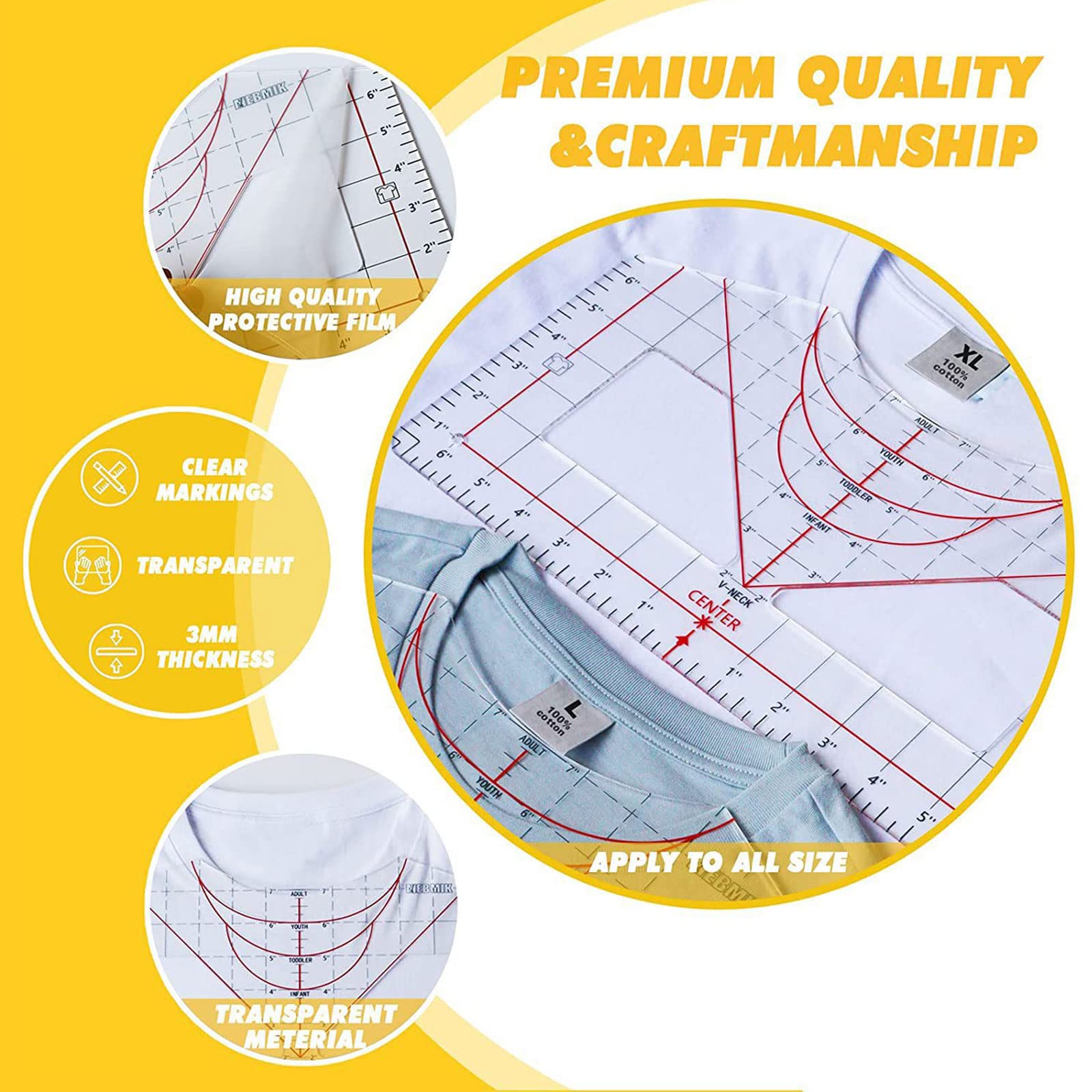 8 Righelli Per Allineamento T-Shirt + Metro - Set Per Fai Da Te - Foto 2