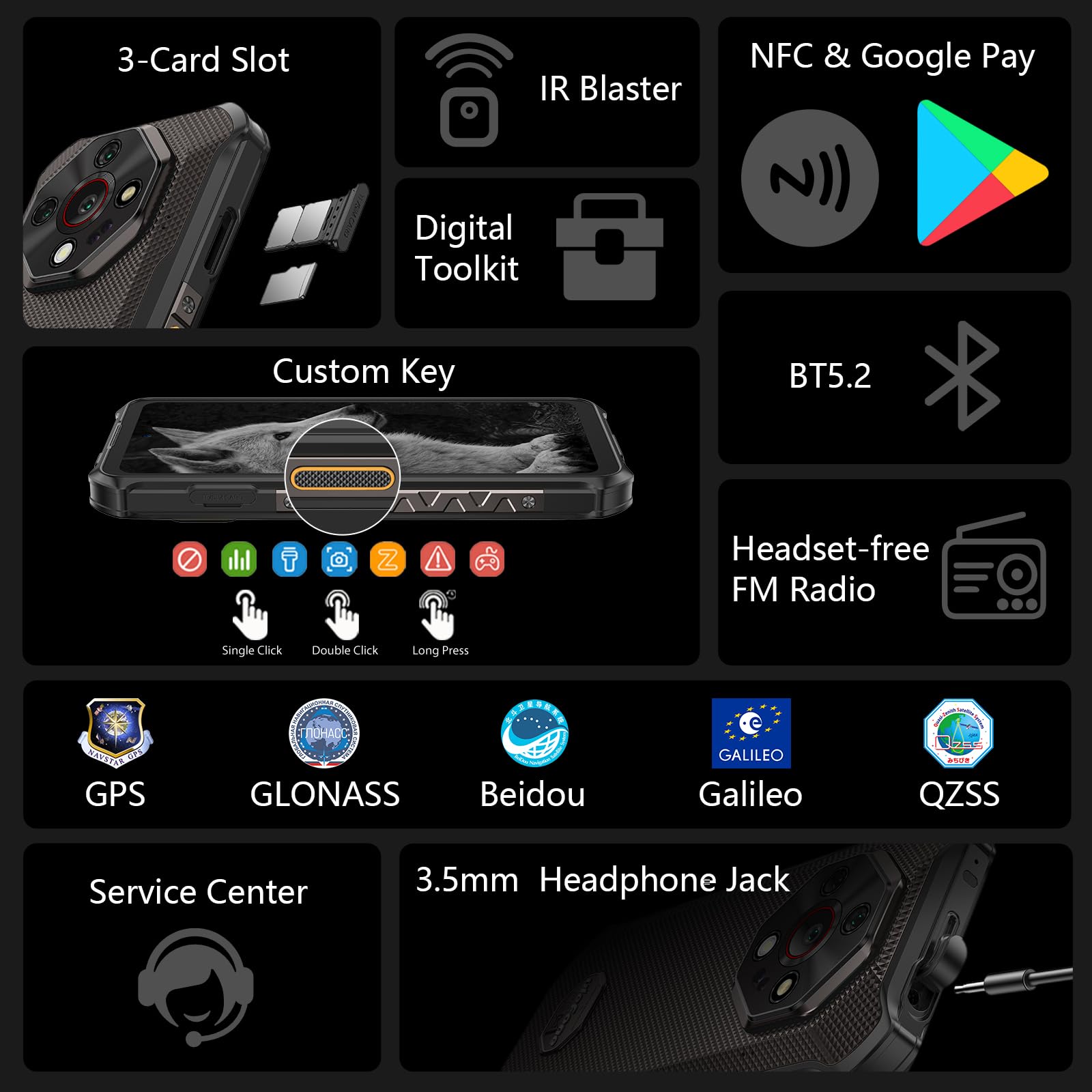 Ulefone Armor X16 Téléphone Portable Incassable Android 15, 12Go+128Go/SD-2TB 10360mAh Smartphone 48MP+16MP+20MP Vision Nocturne, Flashlight/3-Slots/6,56"/Octagon Dome-Inspired/GPS/OTG/NFC Ambre