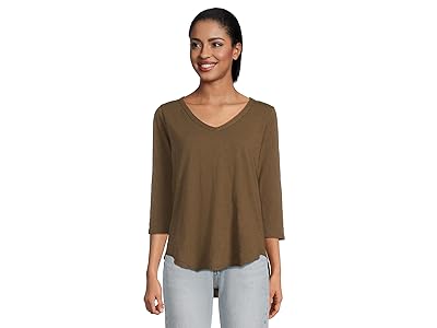 Mod-o-doc 3/4 Sleeve V-Neck T-Shirts with Curved Hem Women