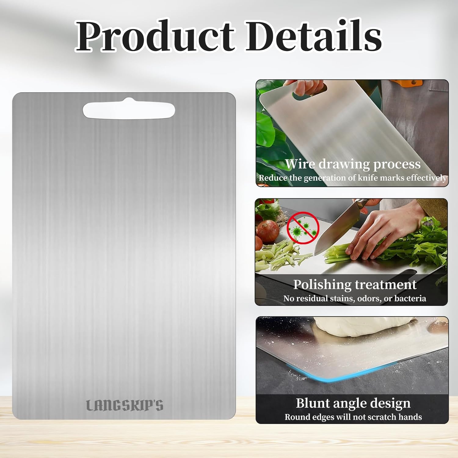 LANGSKIP'S 15.4 x 11 Inch 1.5 MM Katuchef Titanium Cutting Boards for Kitchen, Metal Cutting Boards for Kitchen, Dishwasher Safe,Titan Pro Cutting Board Titanium for Meats, Fruits and Vegetables