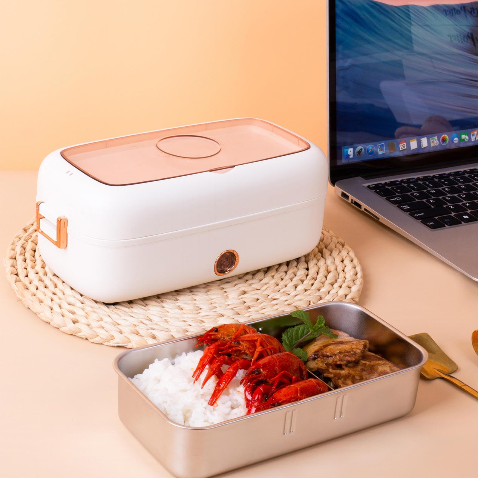 Fiambrera Electrica Adecuado para Portátiles De 12 V/24 V, Fiambrera Termica Aislamiento Térmico De Larga Duración Alimentado por USB, Tartera Electrica Comida Trabajo,White