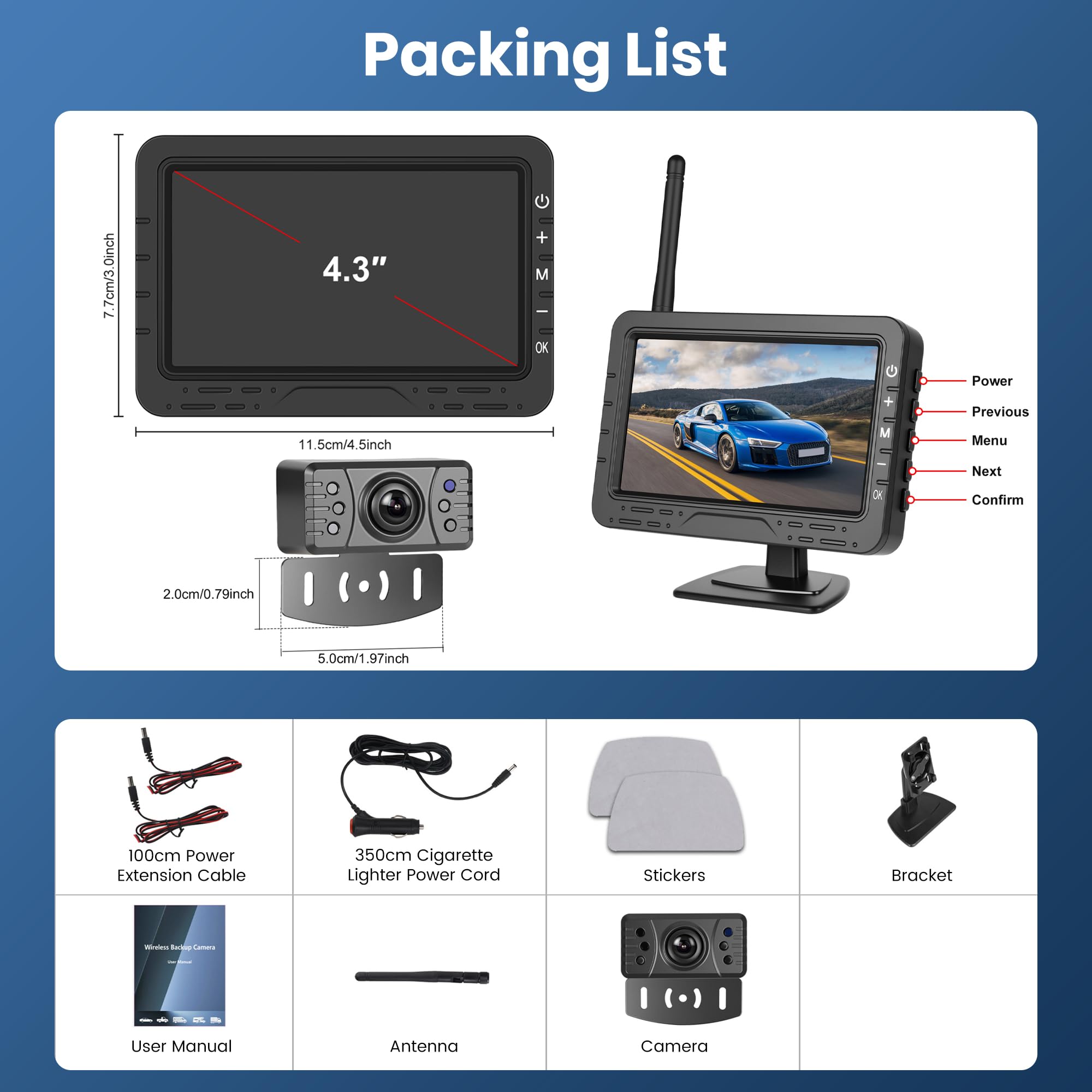 Rimoody Caméra de Recul Sans Fil, 4.3 Pouces HD IPS Moniteur IP69 Imperméable Vision Nocturne, Grand Angle/Aide au Recul/Image Flip Caméra de Recul pour Camping Car Caravane Camions Remorques Coitures
