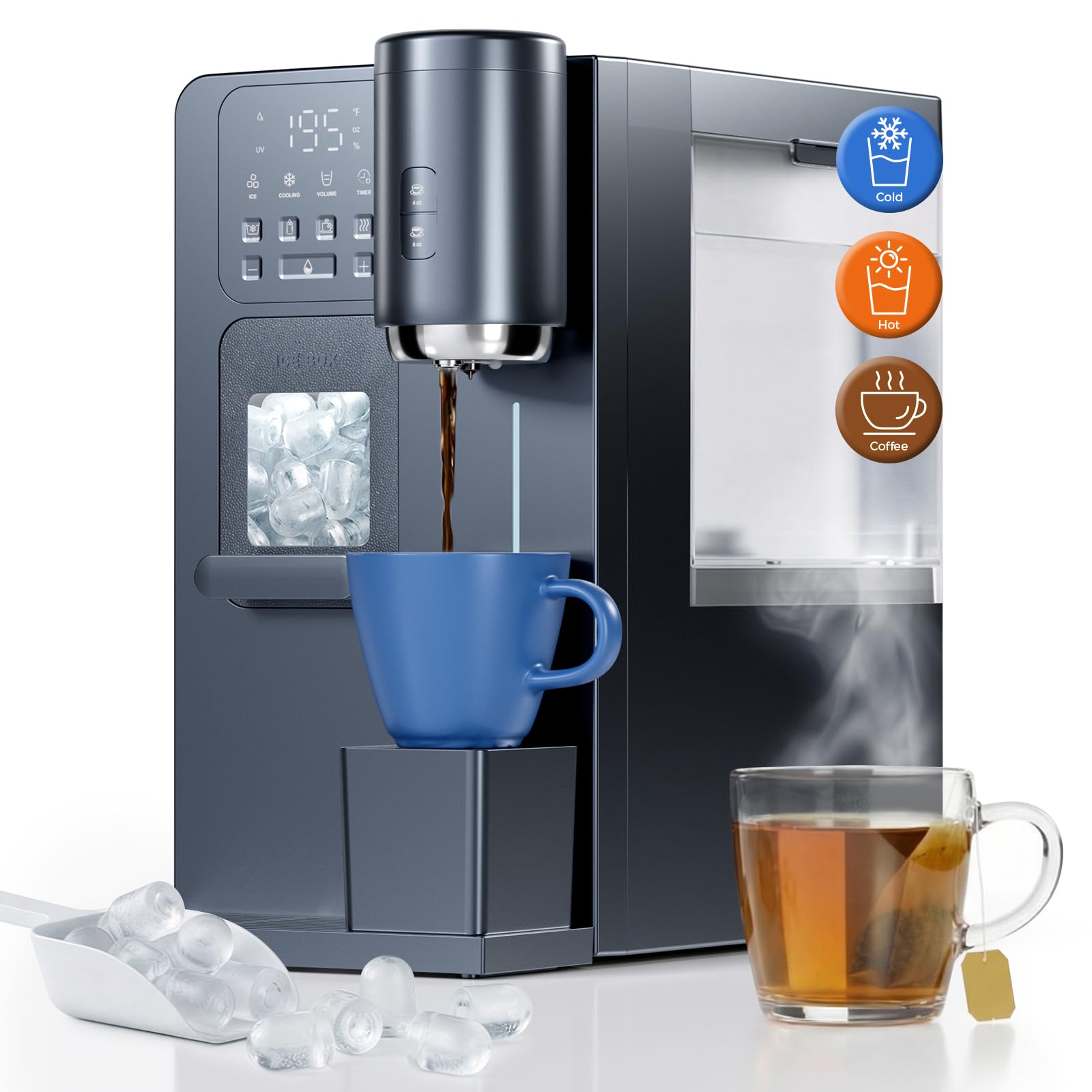 3-in-1 Water Dispenser with Ice Maker - Coffee Maker Countertop