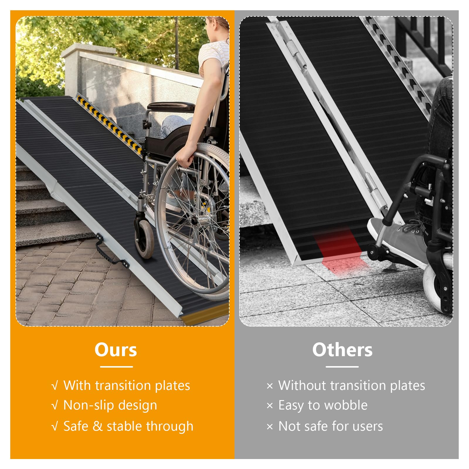 IRONAMX Portable Wheelchair Ramp 6FT, Non-Slip Aluminum Threshold Ramp w/Carrying Handle, Folding Mobility Scooter Ramp for Home Steps Stairs Doorway Curbs