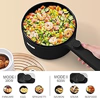 Vista 3 de HYTRIC Hot Pot Eléctrica, sartén antiadherente portátil de 1.5 L, cocina eléctrica para carne, huevo, pasta, olla de ramen con control de potencia
