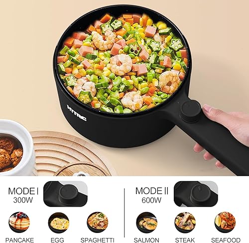 Miniatura 3 de HYTRIC Hot Pot Eléctrica, sartén antiadherente portátil de 1.5 L, cocina eléctrica para carne, huevo, pasta, olla de ramen con control de potencia