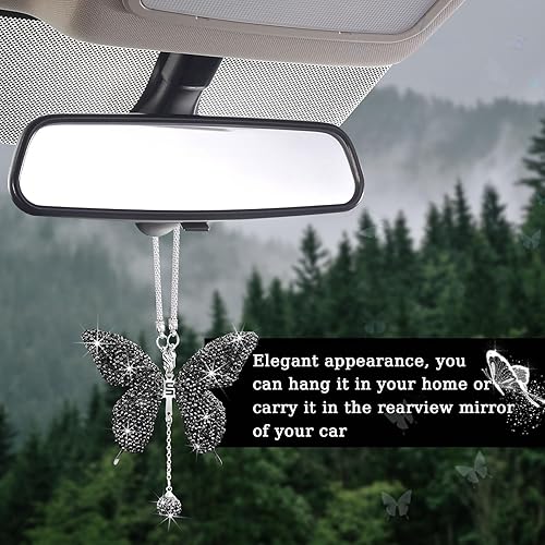 Miniatura 4 de Accesorios de automóvil con diseño de mariposa brillante para mujer, colgante de adorno de espejo retrovisor de automóvil, regalo del día de San