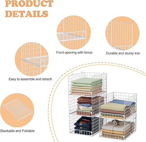 Miniatura 5 de Paquete de 5 organizadores apilables de armario y estantes de almacenamiento, color blanco