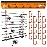 PLUSINNO Orange H5 Horizontal Fishing Rod/Pole Holders for Garage, Wall or Ceiling Mounted Fishing Rod Rack, Aviation Aluminum Fishing Holder Holds up to 5 Rod or Combos or Nets Storage Racks