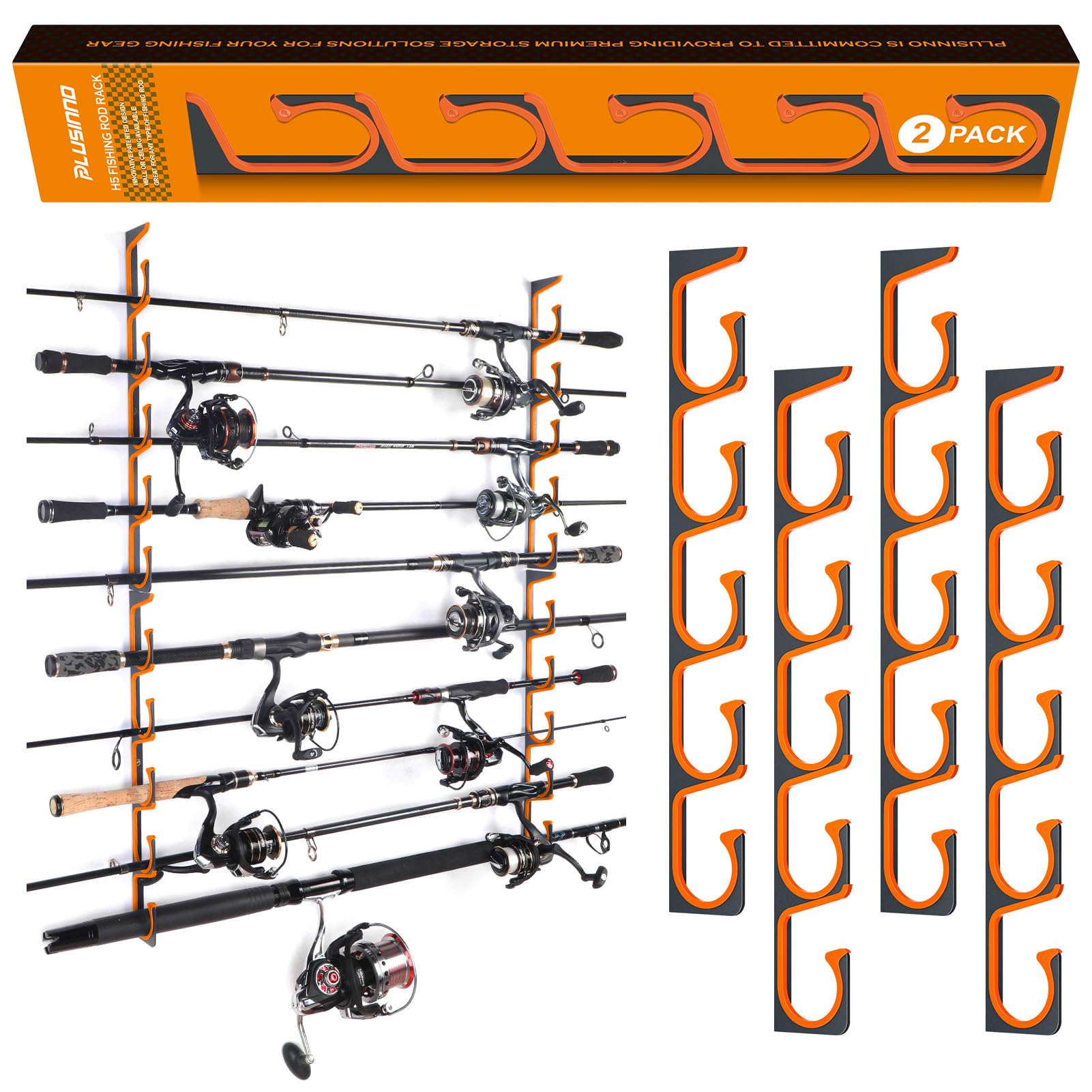 PLUSINNO H5 Supports de canne à pêche horizontaux, supports de canne à pêche pour garage, support de canne à pêche mural ou au plafond PLUSINNO H5 Supports de canne à pêche horizontaux, supports de canne à pêche pour garage, support de canne à pêche mural ou au plafond
