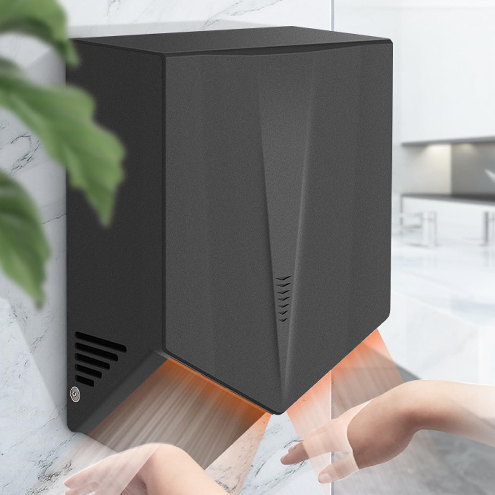Asciugamani Elettrico ad Aria 10 Secondi per Asciugare, Hotel Asciuga Mani ad Vento Caldo e Freddo da Parete Bagno, Compatto Classico Commerciale, a Basso Rumore,Black