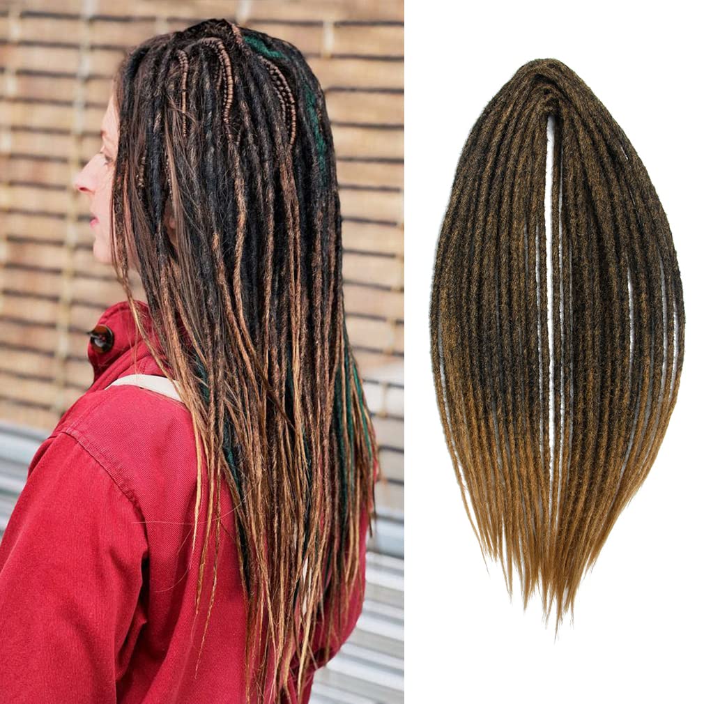 Aosome 15 Strands Double Ended Dreadlock Extensions 20" 1B/Honey Brown Handmade DE Synthetic Crochet Dreads Extensions