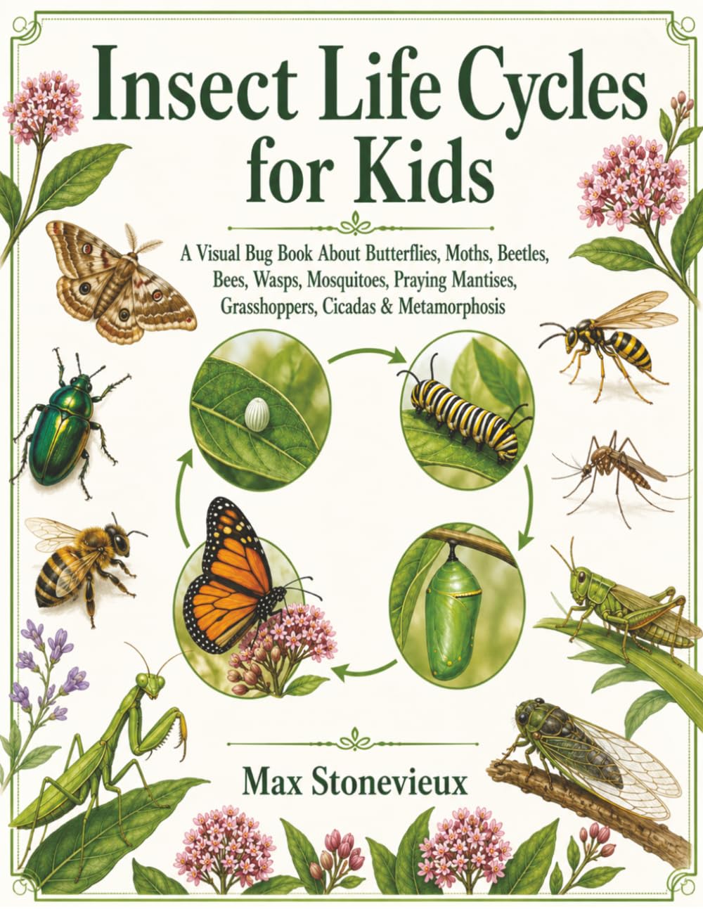 Insect Life Cycles for Kids: A Visual Bug Book About Butterflies, Moths, Beetles, Bees, Wasps, Mosquitoes, Praying Mantises, Grasshoppers, Cicadas & Metamorphosis