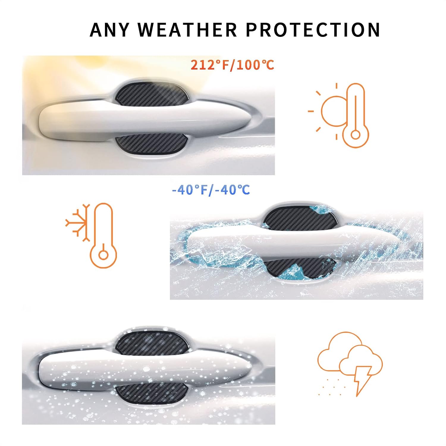 4Pcs Universal 3D Carbon Fiber Texture Automotive Door Cup Handle Recess Paint Protector Cover Scratch Non-Marking TPU Personalize Pad Sticker (M)