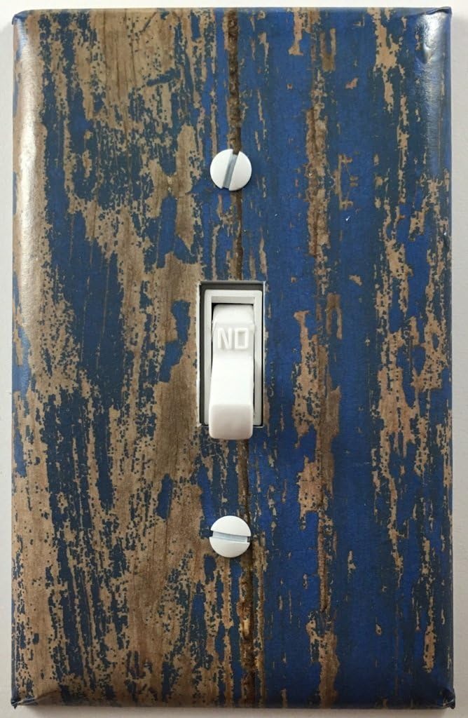 Blue Distressed Painted Wood Fence Decorative Light Switch Cover Wall Plate
