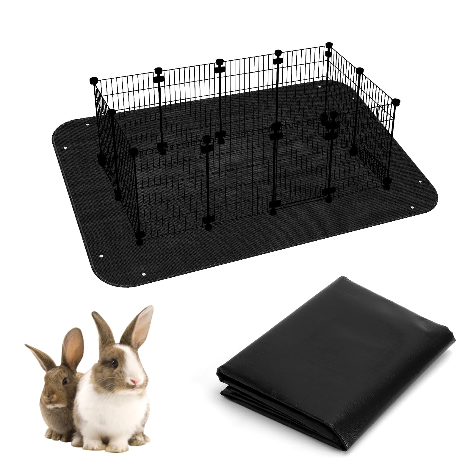 UOCAI Guinea Pig Cage Liners Waterproof Rabbit Hutch Mat for Pet Playpen C&C Cages Tarp Bottom Reusable Base for Rabbits, Bunny, Ferrets and Other Small Animals Black 150x100cm