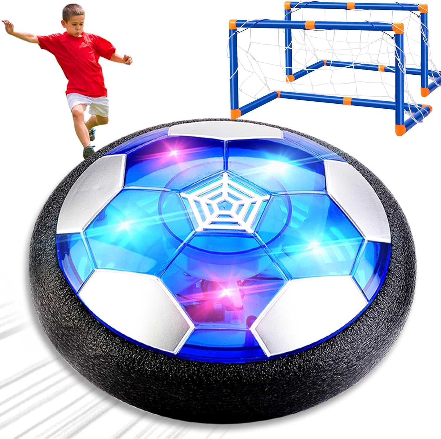 ORCHID M®Hover Soccer Ball Set with 2 Goals, 3-12 Years Old Boys Girls 3-in-1 Air Soccer with LED Light, USB Charge Floating Soccer Ball with Foam Bumper for Indoor Outdoor Sports Ball Game