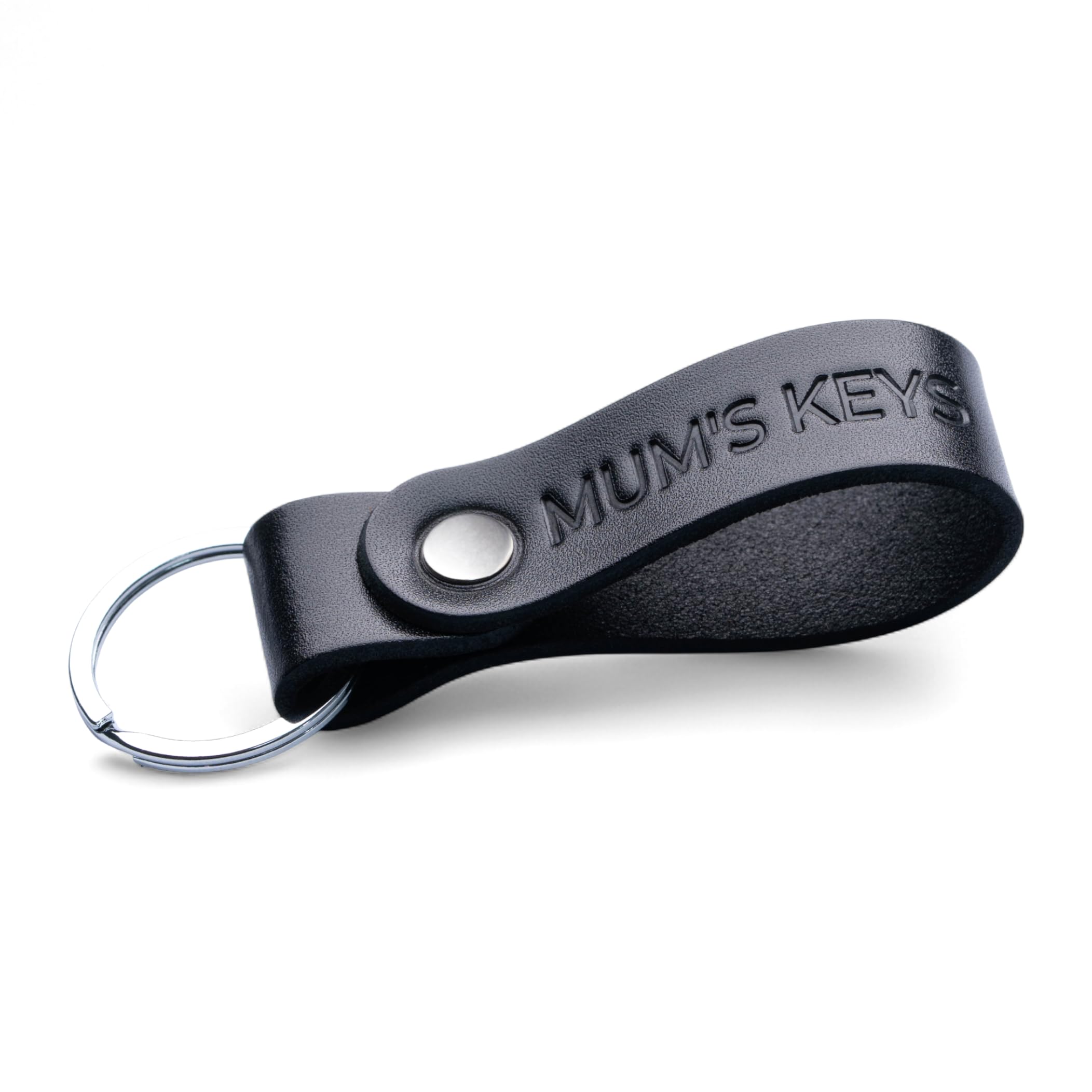 MAGOR Leather Full Grain Keyring for Men and Women, Personalised Keychain for Car or Home Keys, Elegant Black Key Ring with Hot Embossed Design, Premium Gift for Him Her Dad Husband (MUM'S KEYS)