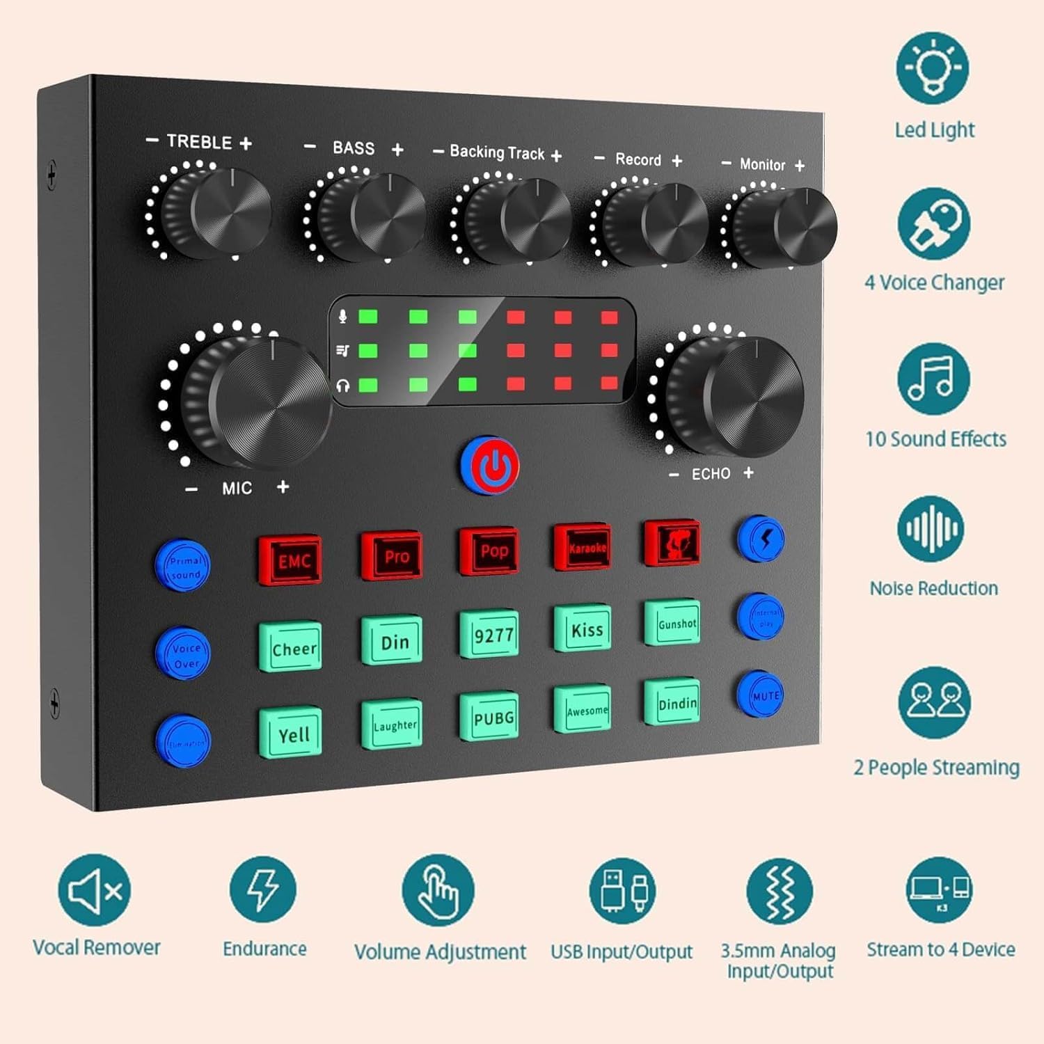 Mesa de Mezclas Dj Set Tarjeta de Sonido Externa USB,Sicomne Interfaz Audio Controladora DJ Set con Mezclador Audio Cambiador de Voz, para Streaming Gaming Karaoke Video Youtube Black
