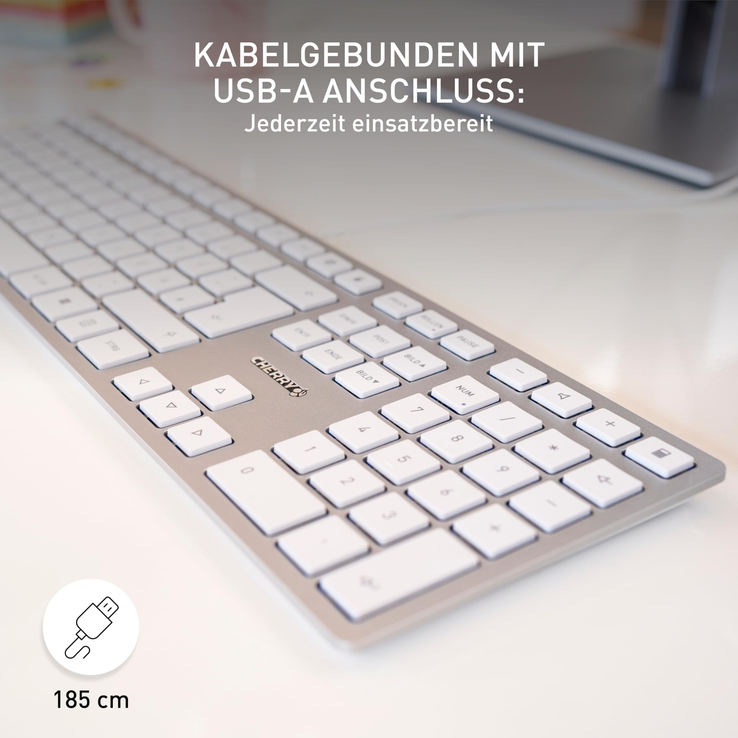 CHERRY KC 6000 Slim, Ultraflache Design-Tastatur, Belgisches Layout (AZERTY), Kabelgebunden (USB-A Anschluss), Leise Tasten, Langlebige Beschriftung, Silber