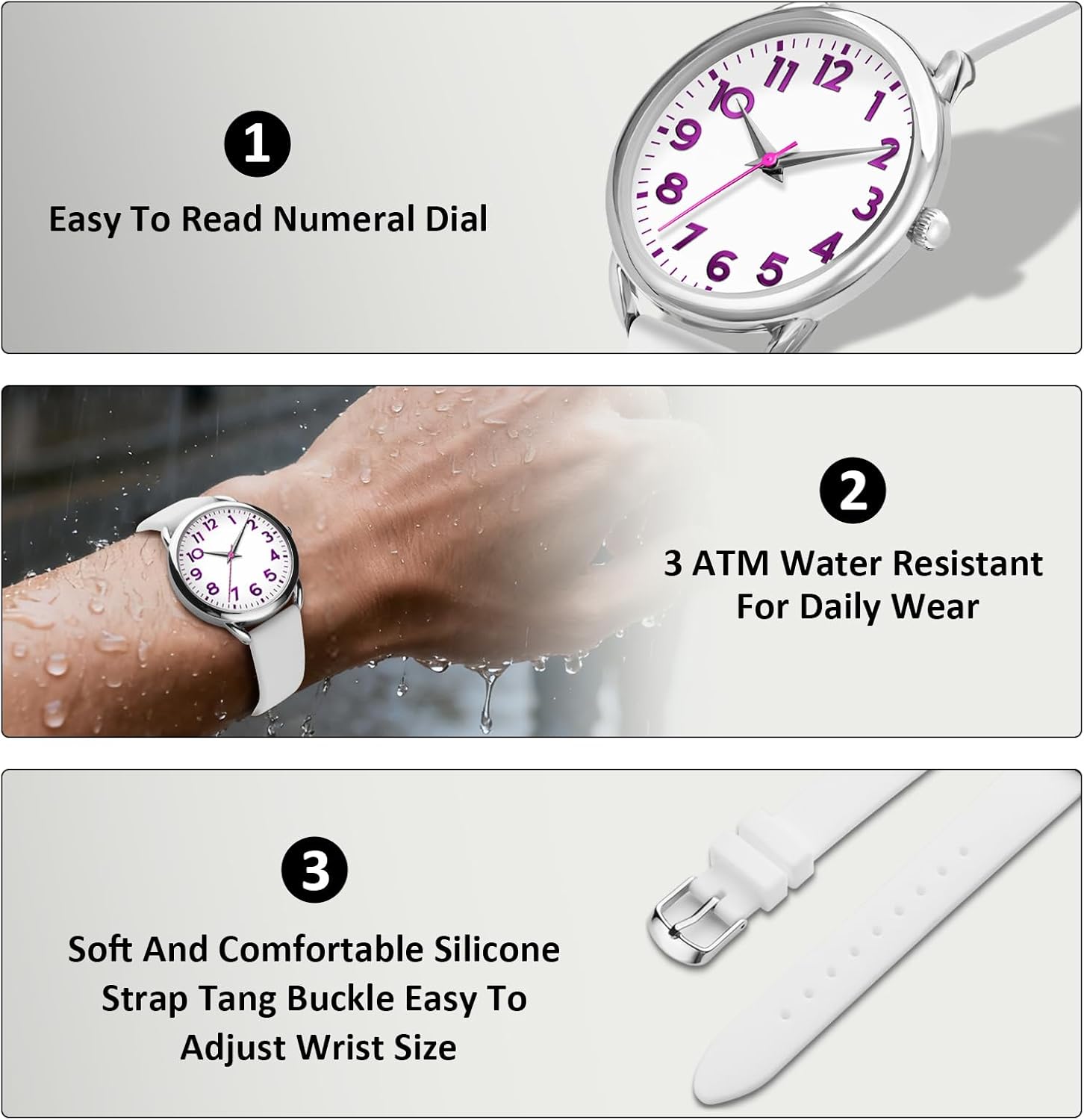 Bisley Watch for Women Numeral Dial Easy to Read Silicone Strap Fit for All Wrist Waterproof Fasion Watch Gift for Her - Image 2