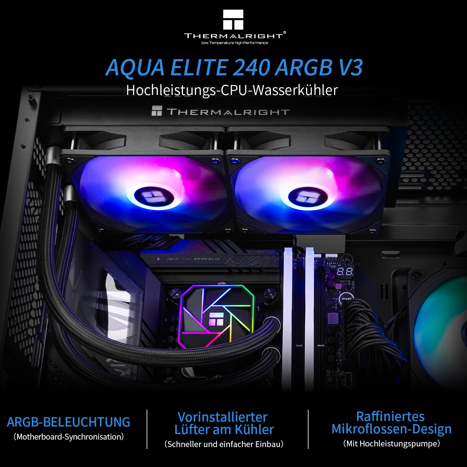 Thermalright AQUA ELITE 240 V3 Refrigerador de CPU Líquido, 240 filas de enfriamiento, 2 x 120mm Ventiladores PWM, para AMD/AM4/AM5, Intel LGA1150/1151/1155/1156/1200/1700/1851