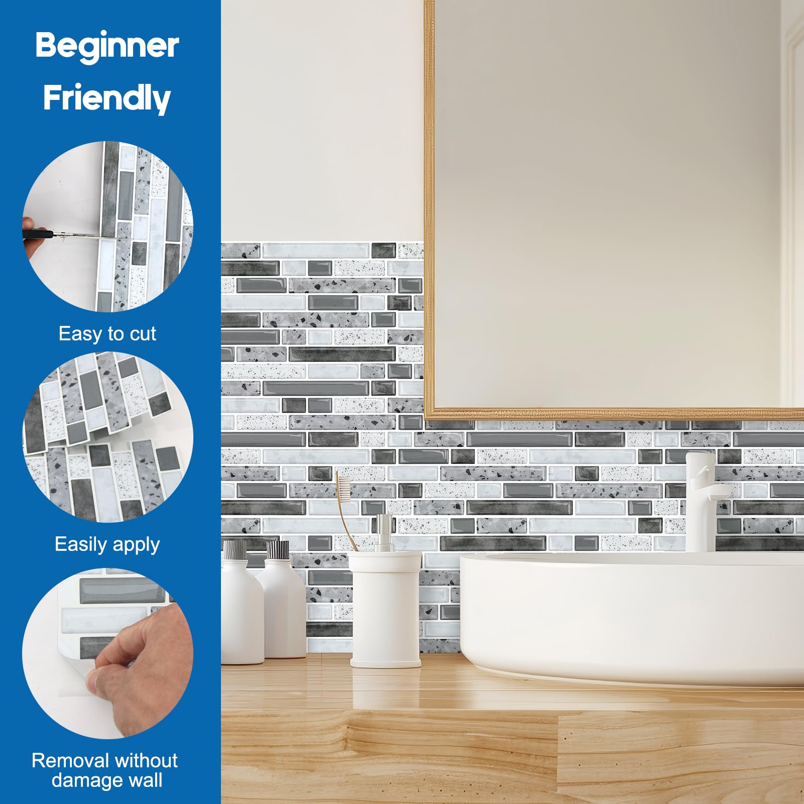 Piastrelle Adesive Cucina 30x30 Nero 10 Pezzi Mattonelle Adesive Bagno Pvc Impermeabile Adesivi per Piastrelle Parete Fai da Te Adesivi per Cucina Decorazioni