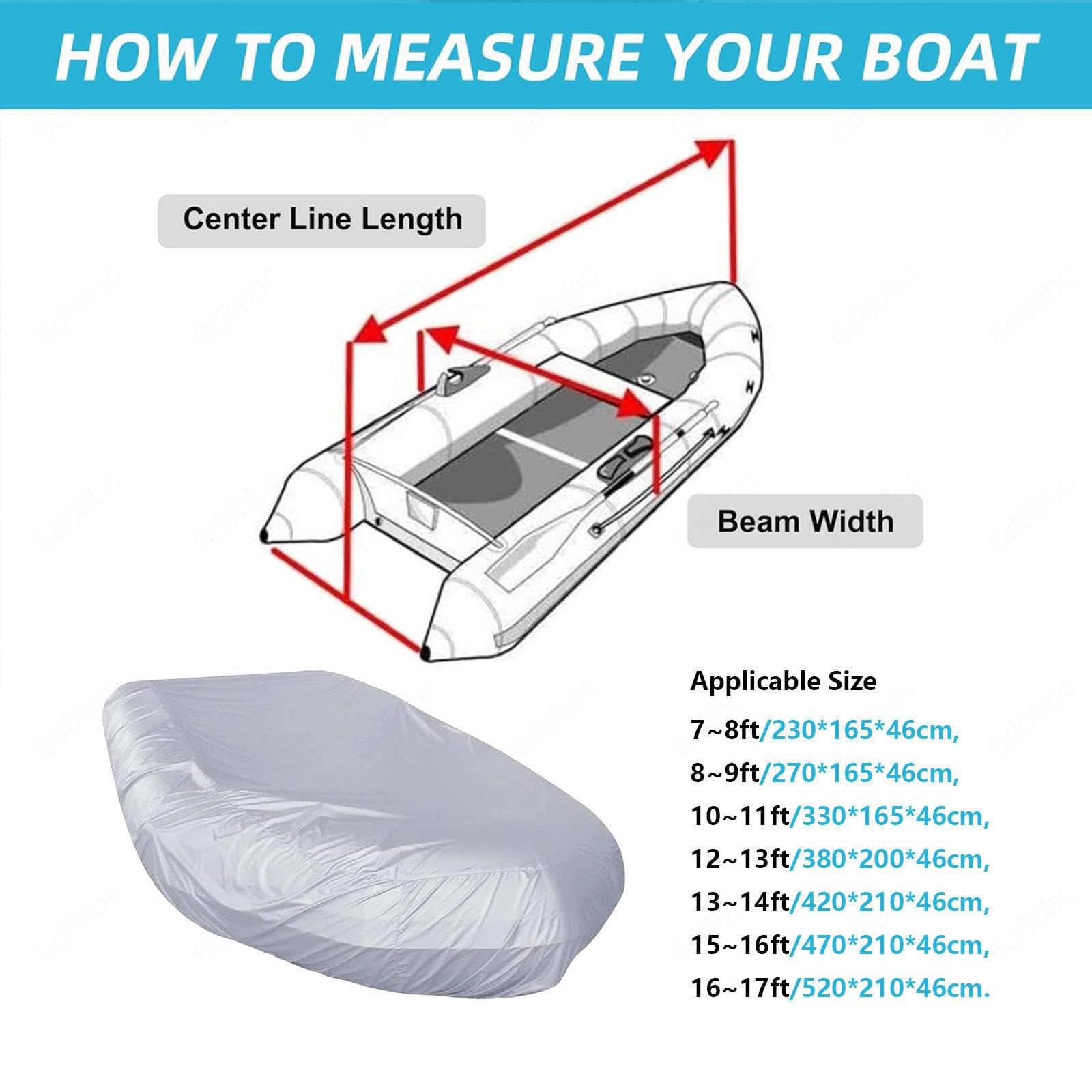Copri Consolle Gommone 7 Dimensioni Coperture per Barche Resistente ai Raggi UV Coperture per Gommoni per Gommone E Gommone,330 * 165 * 46cm