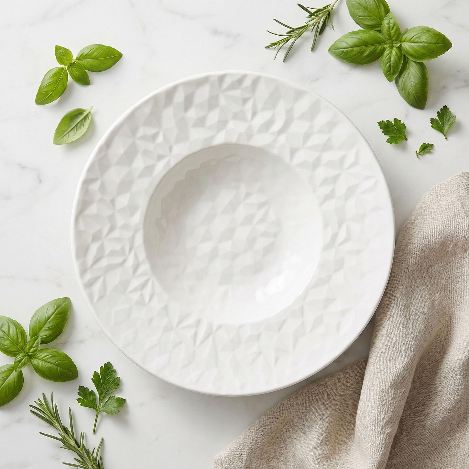 Porcelain Soup Bowls soup Plate Pasta Bowl Set of 4 Shallow Bowl Plates, 9.8 oz Rimmed Bowls with Rim, Microwave ovens and refrigerators safe Gemstone 10.6 Inch