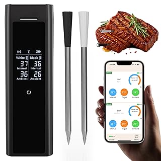 Wireless Meat Thermometer with 2 Color-Coded Probes, ±1.8℉ Accuracy, IP67 Waterproof, App Control & Real-Time Monitoring, Two-Way Alerts for Kitchen, BBQ, Grill, Oven, Smoker