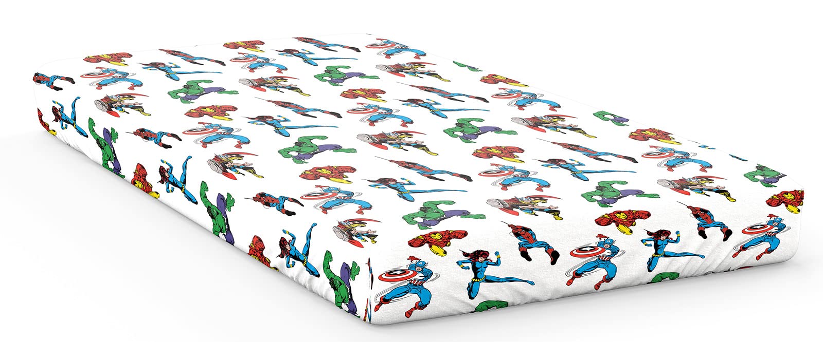 Marvel Comics Comic Cool 100% Cotton Fitted Sheet 90 x 200 cm Single Size, White-avengers, 90x200 (1 Stück)
