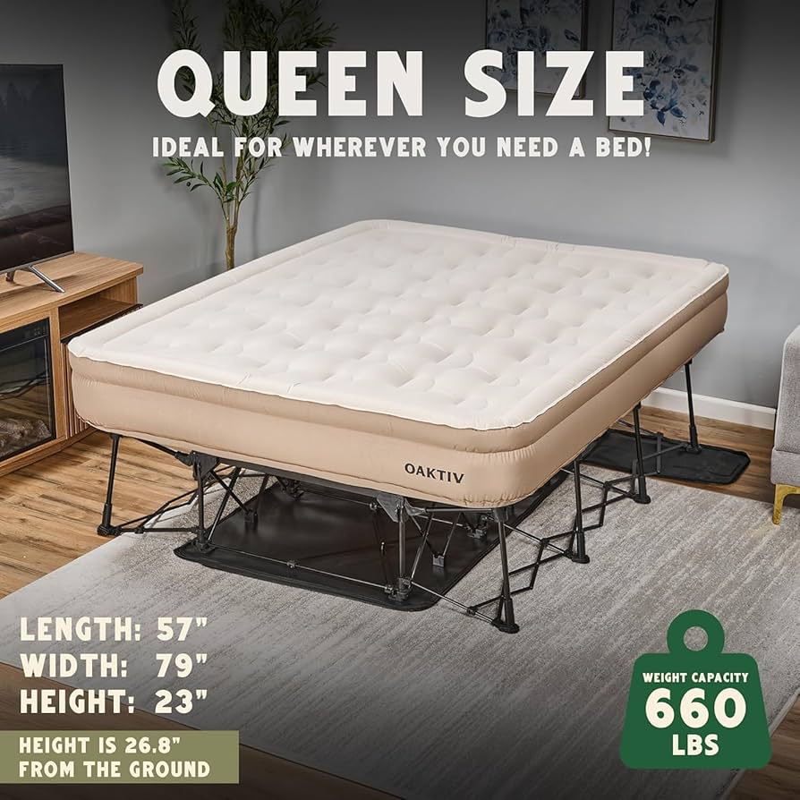ベッドフレーム Air mattress Amazon.com: Oaktiv Queen Air Mattress with Frame, Self Inflating