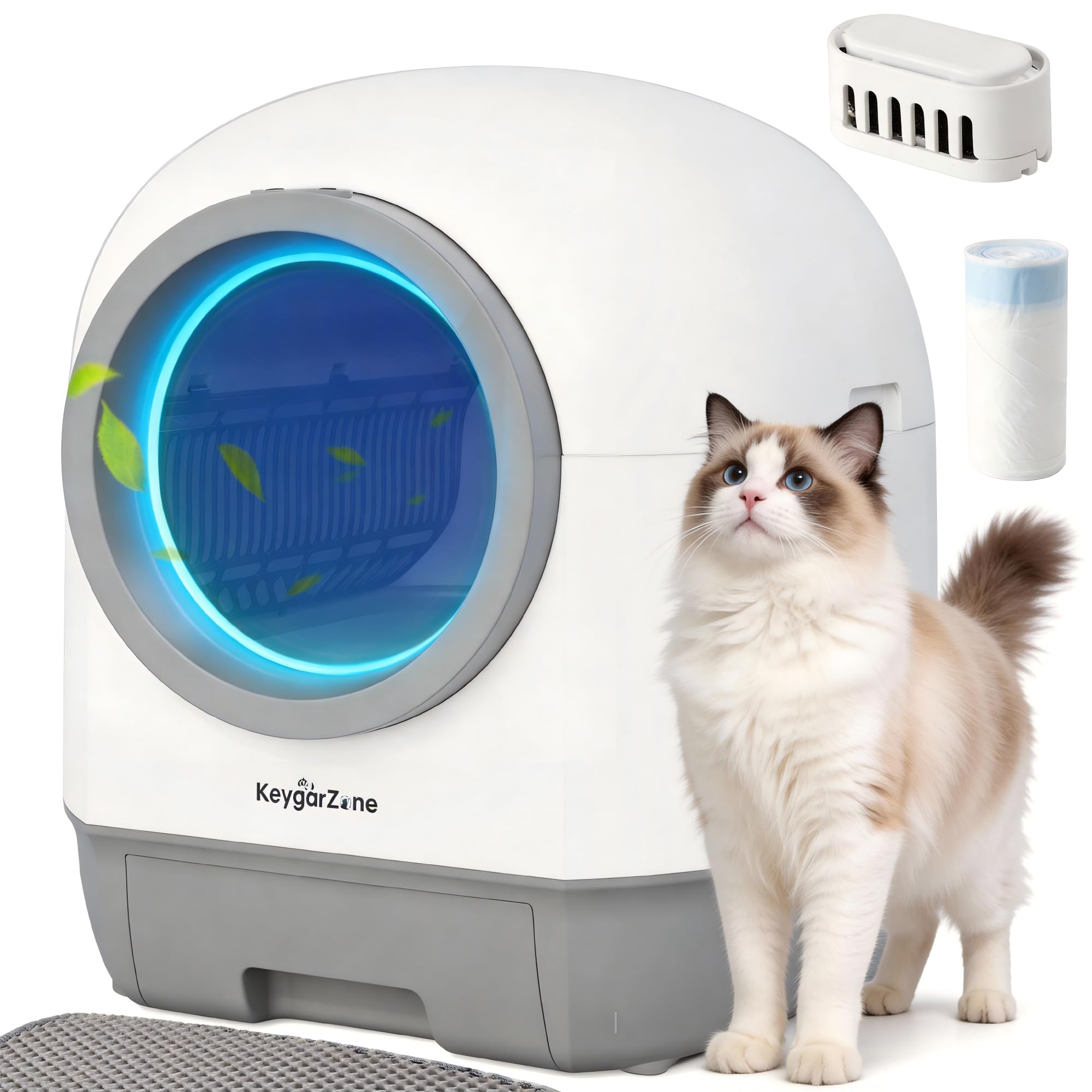 Automatic Smart Self-Cleaning Litter Box with APP Control, 90L Large Space for Adult Cats，Infrared Sensors, Sleep Mode, and Remote APP Control-Hands-Free Operation, White