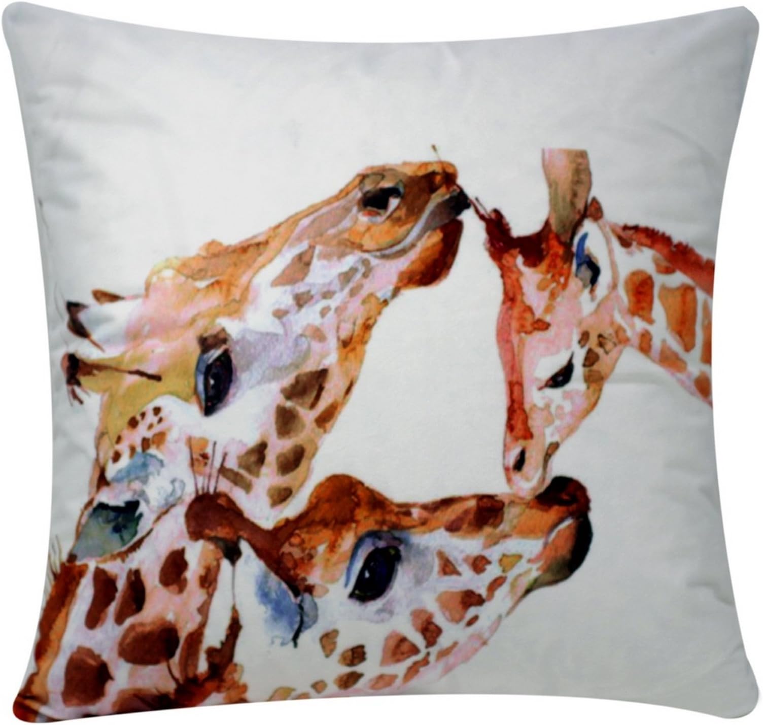 Bullahshah Watercolour Effect Family Love Giraffe Print Chenille Cotton 17 x 17 inch Square Cushion Cover Pillowase for Sofa/Bed/Couch, White/Multicoloured