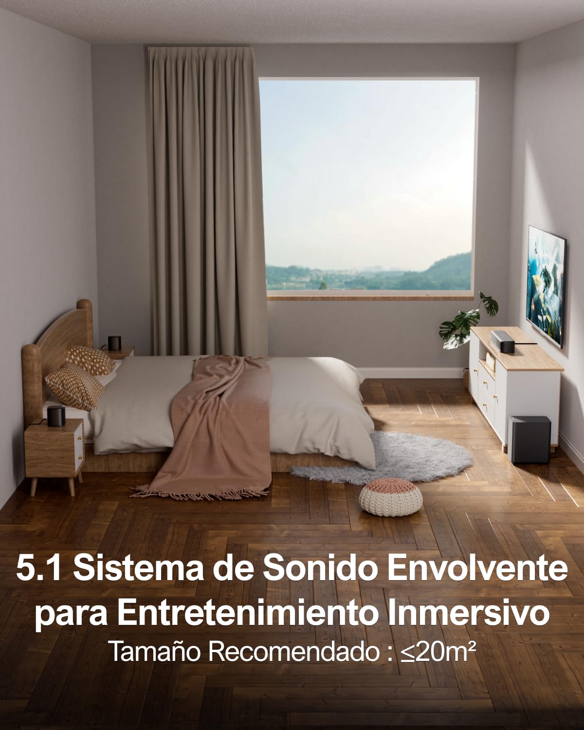 ULTIMEA 5.1ch Barra de Sonido TV, Soundbar y 2 Altavoces Surround, Control por Aplicación, Barra Sonido TV con Subwoofer, Barra de Sonido Bluetooth 5.3, Opt/AUX, Potencia Máxima de 250W, Aura A30