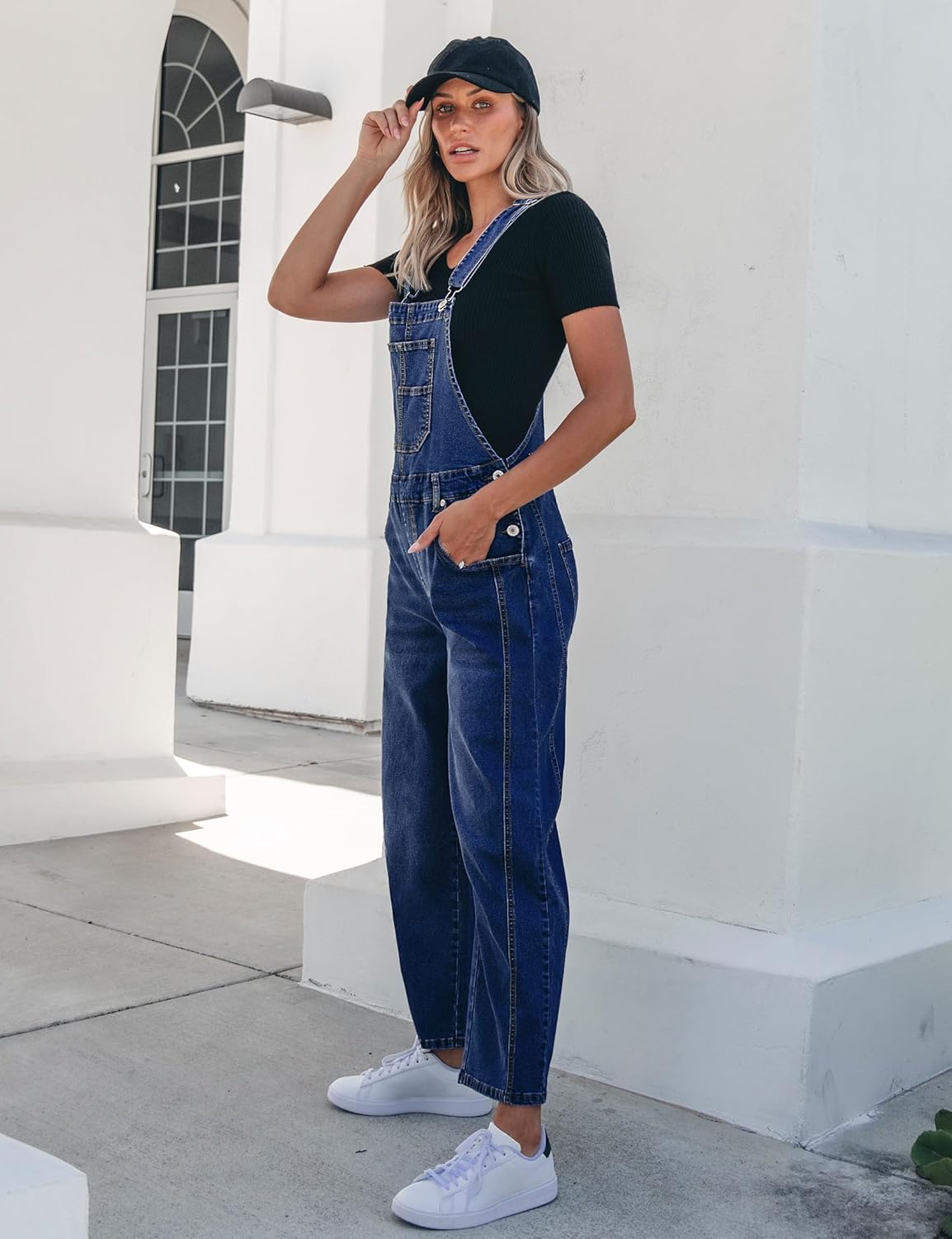 luvamia Barrel Leg Overalls for Women Baggy Bib Stretchy Denim Jumpsuit Loose Fit Jean Overall Jumpsuits with Pockets - Image 3