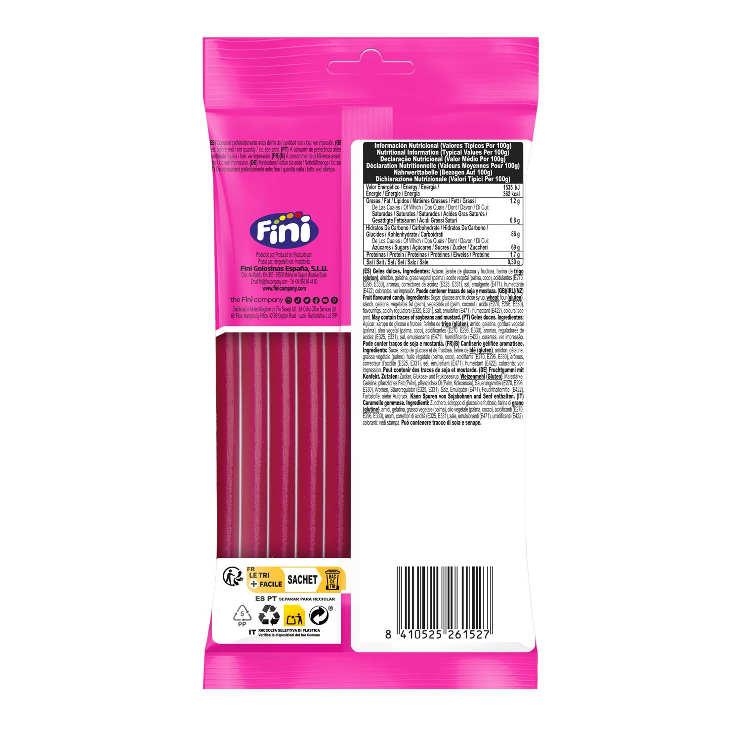 Fini Regaliz Relleno Rojo con Sabor a Fresa Relleno de Nata, Bolsa 125 gr
