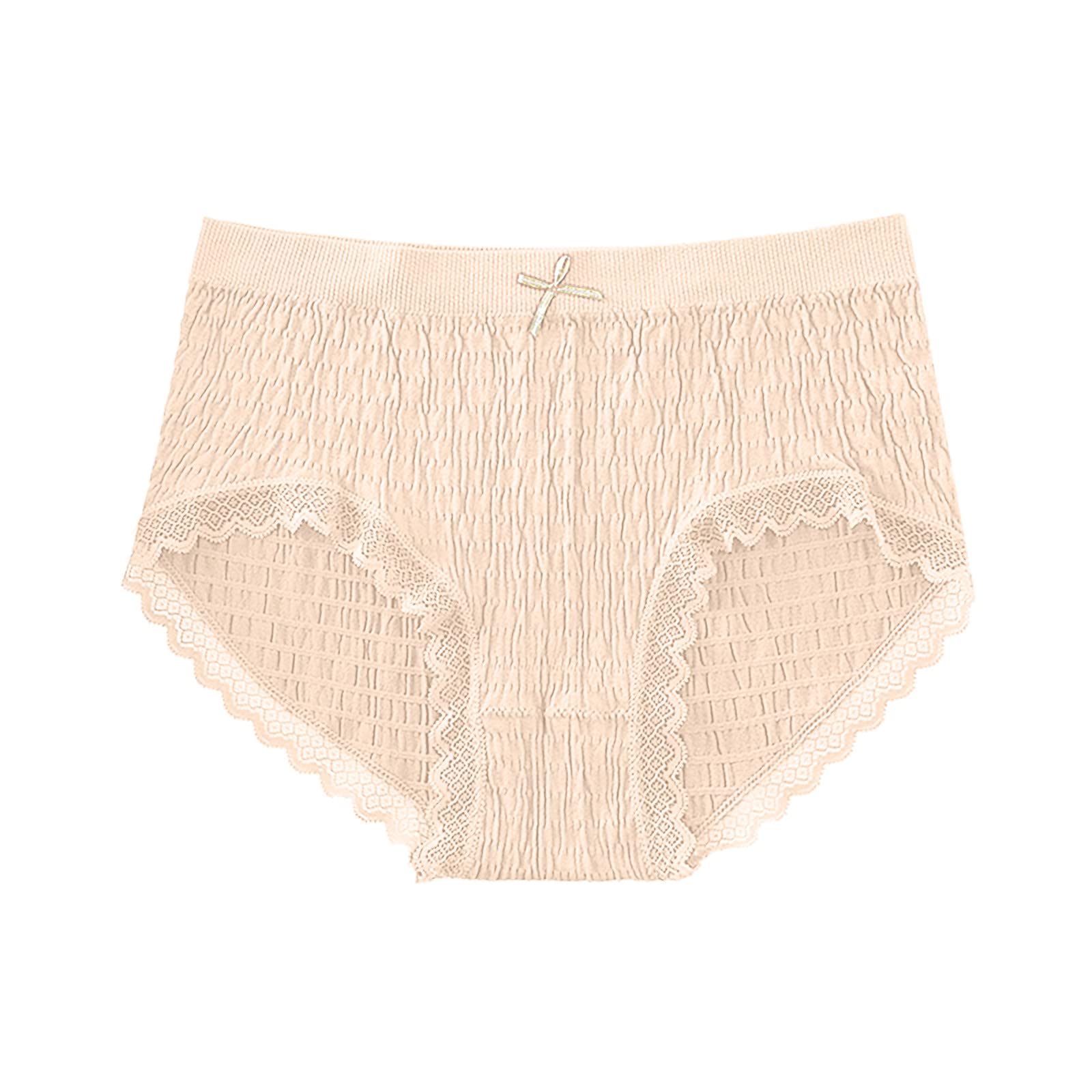 Panties For Women Lace Trim Mesh Underwear Solid Breathable Briefs Full Coverage With Bowknot