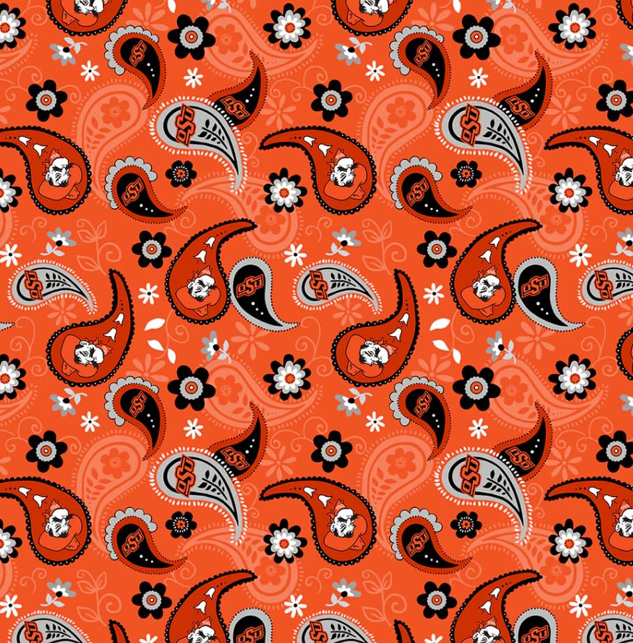 Oklahoma State University Cowboys Fabric – Officially Licensed OSU Cotton Quilting Fabric by Sykel Enterprises, Precut Yardage for Sewing & Crafts Paisley