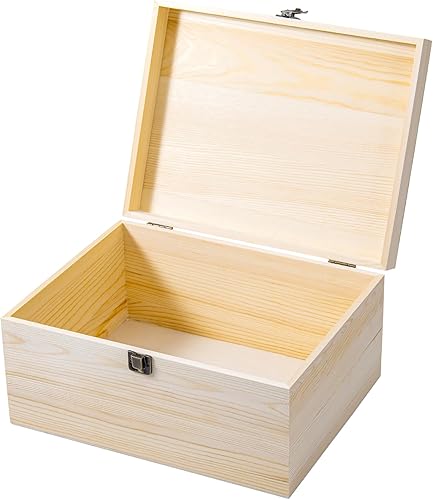 Miniatura 10 de Maleta de madera vintage, 13.8 x 9.8 x 3.9 pulgadas, caja de almacenamiento de madera grande con asa, tapa con bisagras y cierre frontal, cajas de