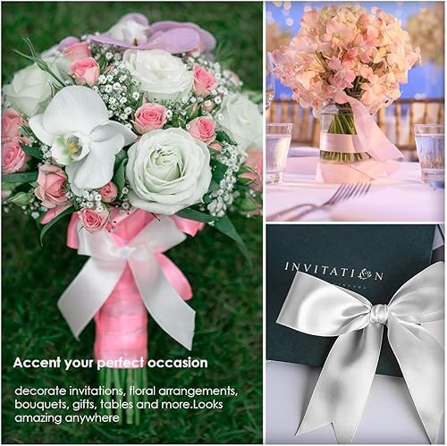 Miniatura 8 de Knitial Cinta negra satinada de 1-12 pulgadas x 50 yardas, doble cara para envolver regalos y manualidades