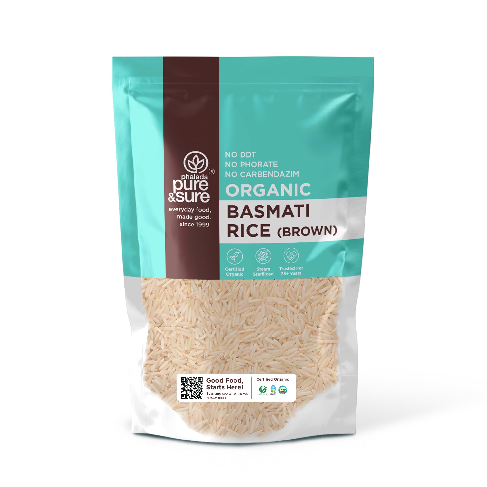 Pure & Sure Organic Basmati Rice Brown | Instant Boost of Energy | Rich in Fiber, Good for Diabetic People, Helps Lower Blood Pressure | Healthy & Wholesome Basmati Rice 1 kg Packet