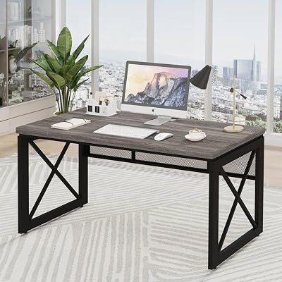 BON AUGURE Industrial Computer Desk, Rustic Wood Desks for H - best industrial desks