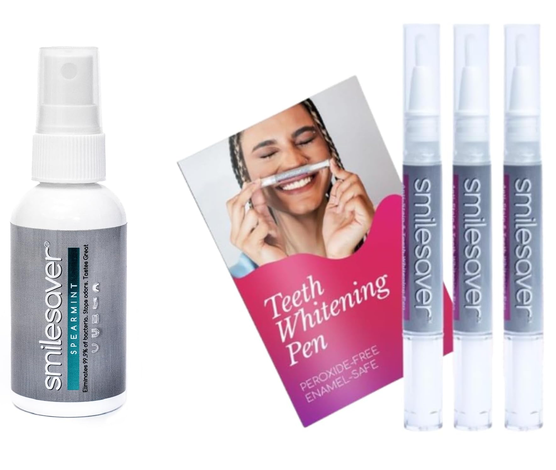 Smilesaver Retainer Cleaner Spray (2oz) & 3x Peroxide-Free Teeth Whitening Pen – Portable Oral Care Kit for Fresh Breath & White Smile – On-the-Go Oral Care Products