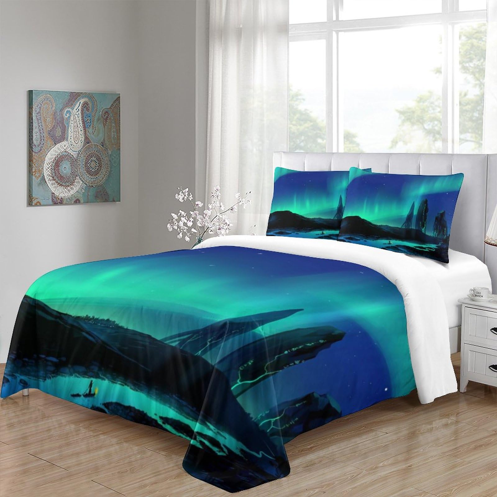Groen Rood Blauw Dekbedovertrek Sky Night Northern Lights