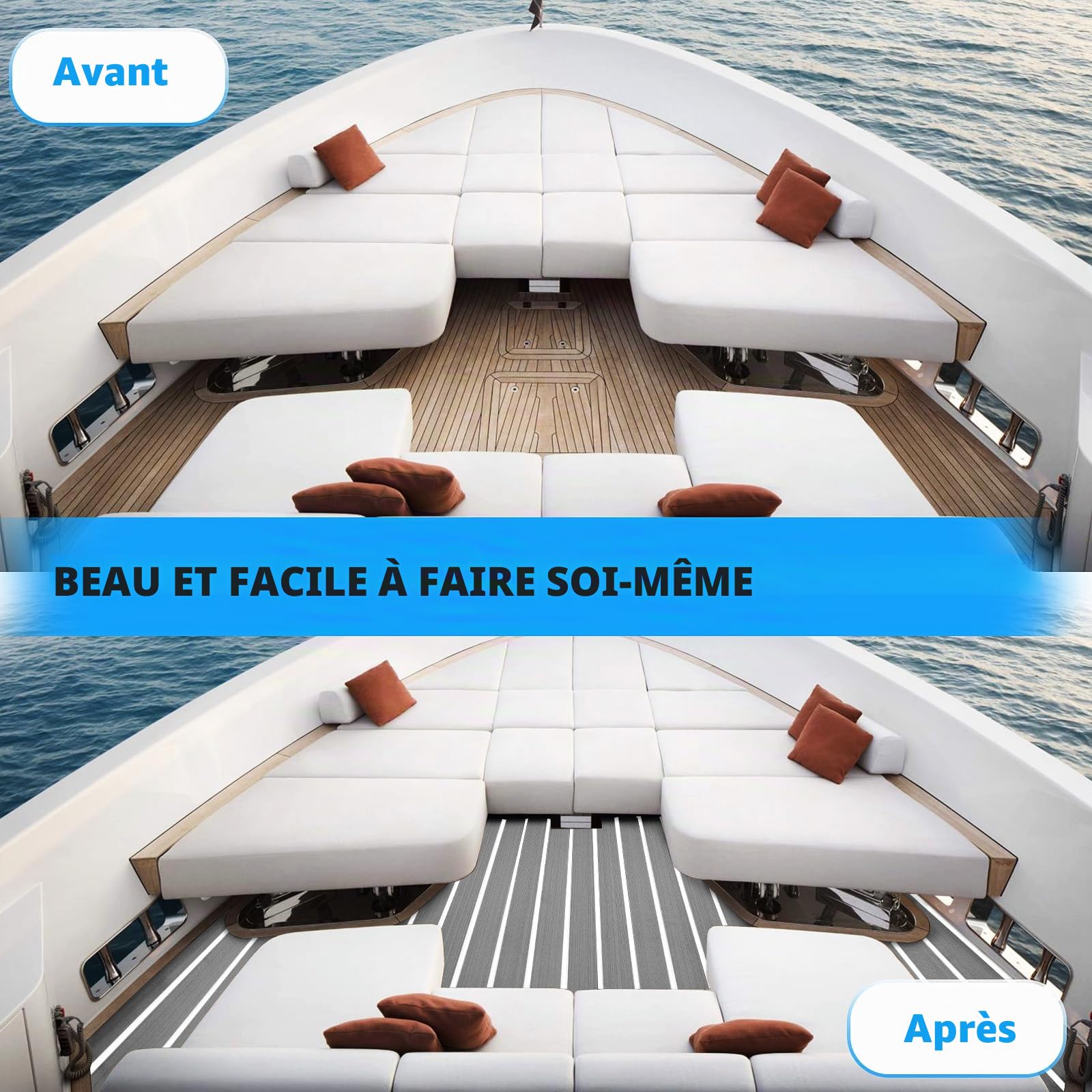 Tapis de sol en mousse EVA pour bateau (240 x 90 cm), en teck synthétique pour bateau