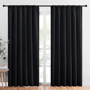 NICETOWN Black Blackout Curtain Blinds - Solid Thermal Insulated Window Treatment Blackout Drapes for Bedroom 2 Panels, 70 inches Wide by 84 inches Long