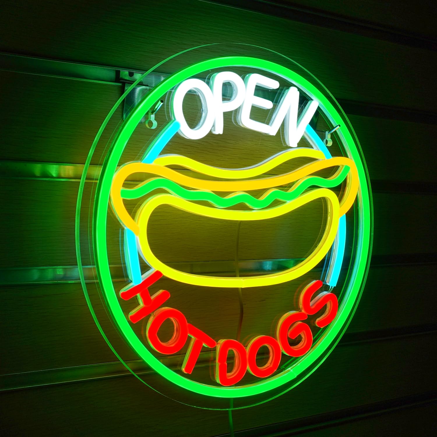 Ineonlife Open Hot Dogs Letreros de Neón para Decoración de Paredes Luces de Neón para Restaurante, Regulables Led de Negocios para Tiendas Rápidas Fiesta Regalo Luces Decorativas 5V/2A USB