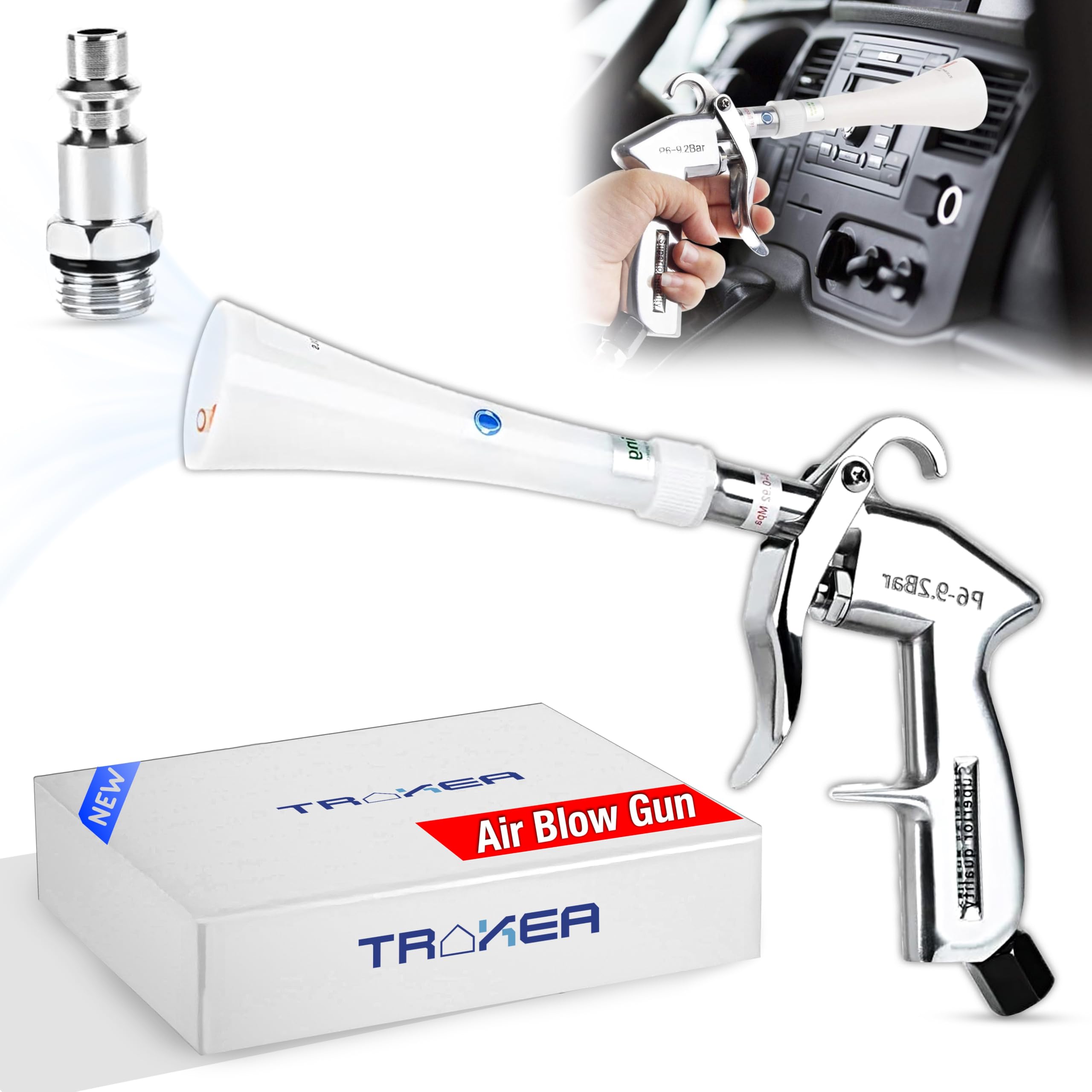 Premium Air Blow Gun with Nozzle Car Interior cleaning Quickly Blasts Dirt and Dust Dryer Vent Cleaner Wash Kit Hose Car Home Detailing Supplies Turbo Tool Works with Air Compressor Pressure 6-9.2 Bar